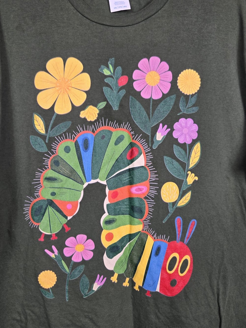The Very Hungry Caterpillar Floral Graphic Tee Shirt Green 2XL Cotton Teacher - Picture 6 of 8